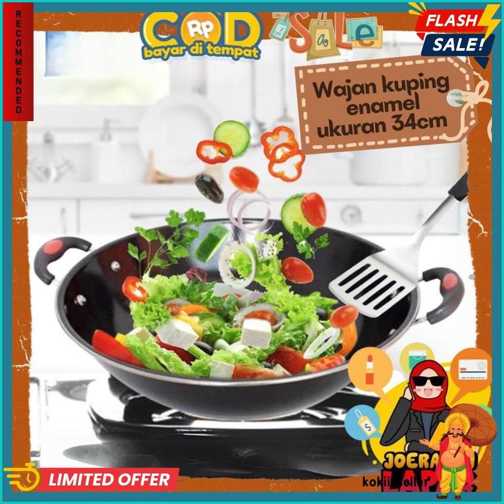 [Joeragan Lapak] Wajan Kuping Enamel Kuali Hitam Ukuran 34 Cm Diameter Qme Shinko Rsokr