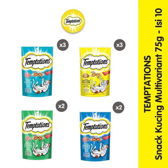 Grosir Temptations Snack Kucing Multivariant 75 Gr - Isi 10 Snack  Kucing