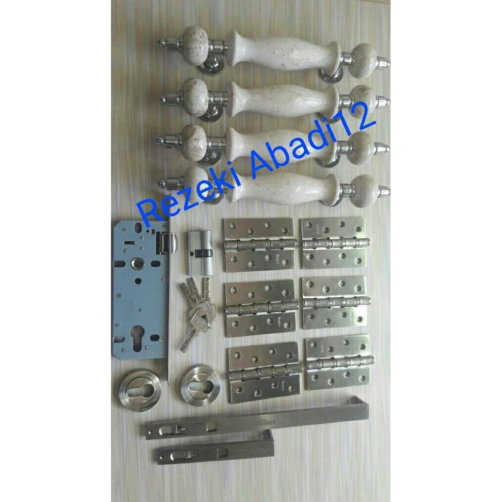 Terlaris - Pull Handle INUL + Kunci Pelor + Engsel + Grendel Tanam ( Komplit)