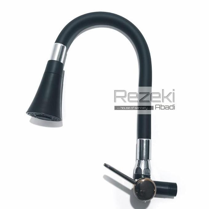 Terlaris - Kran Angsa Fleksibel Hitam Kombinasi Rose Gold - Kran Cuci Piring