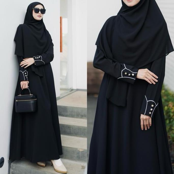 Regreg- Sabrina [Deena Abaya] - Gamis Wanita Muslim Bahan Sabira Anti Uv Dress Polos Detail Kancing 