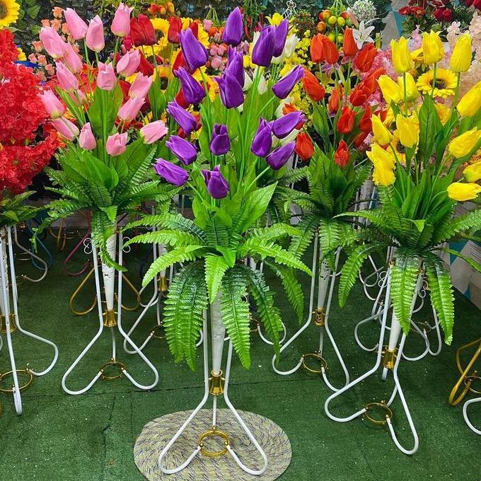 Flowbty- Bunga Hias Bunga Tulip Jumbo 20 Kuntum Set Pot Bunga Pelastik Hiasan