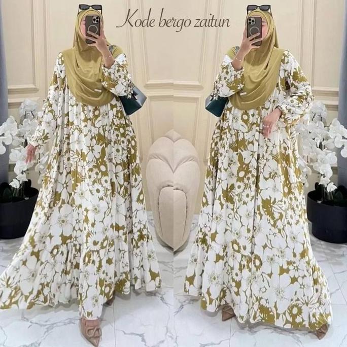 Regreg- Pusat Klamby - Lavanya Gamis Set Hijab Bergo Jersey Dres Rayon Motif Terbaru Dres Hijab Keki
