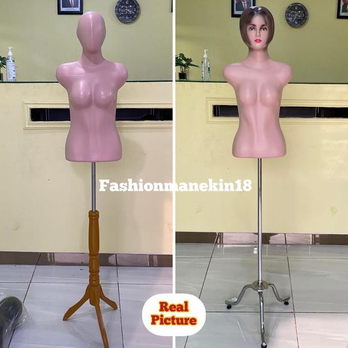 Lansungkirim- Manekin Wanita Dewasa Torso Setengah Badan Ada Kepala + Patung Baju Wanita Plastik + M