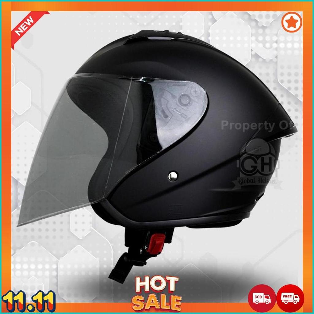 Helm Gm G1 Solid Black Doff Half Face Single Visor Sni Ori [H2]