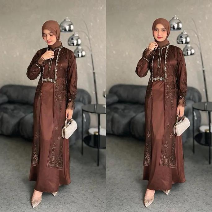 FREE ONGKIR DRESS ANISA LUXURY SET GAMIS INNER+OUTER BAJU LEBARAN 2026 GAUN ELEGAN PAYET MUTIARA BAH