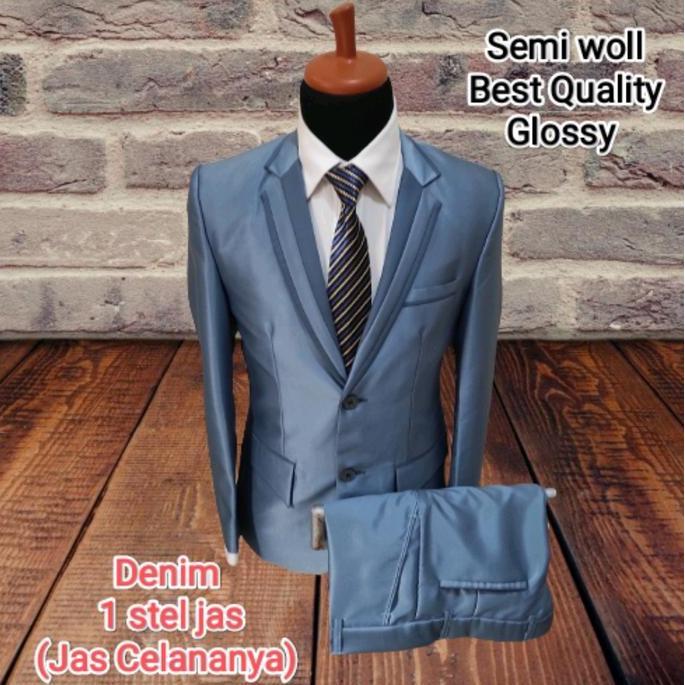 DENIM1 stel jas semi woll kilap jas wedding jas nikah jas pernikahan jas kawin jas akat nikah jas pe