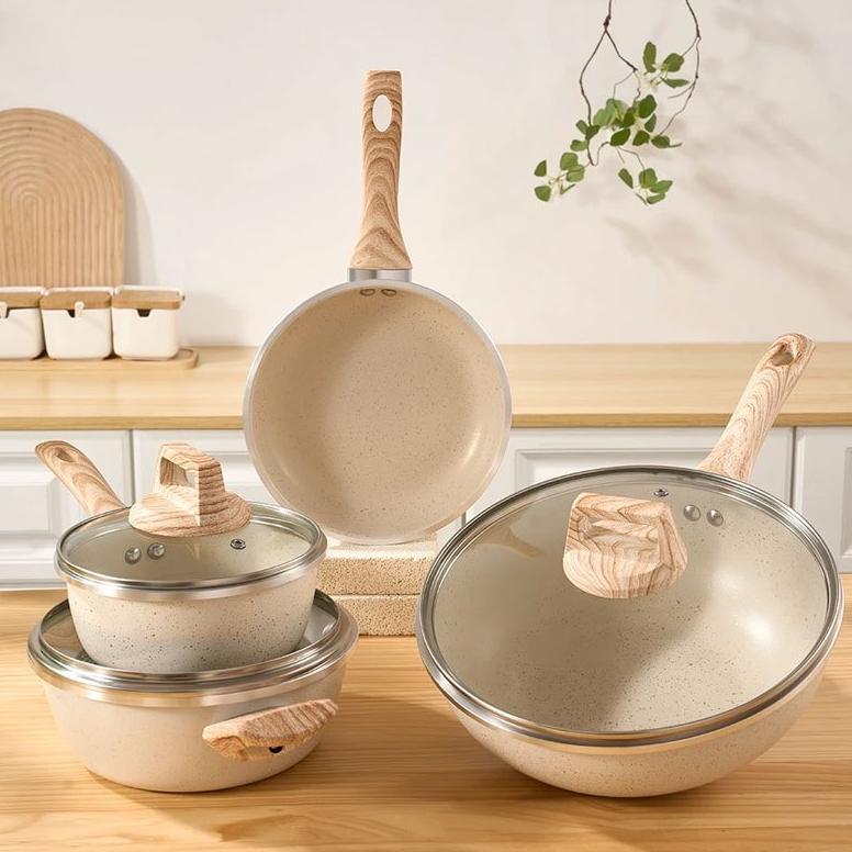 Panci Set 4 IN 1 Anti Lengket Panci Isi 3 Tutup Kaca Panci Set Pot Cookware Set Anti Lengket