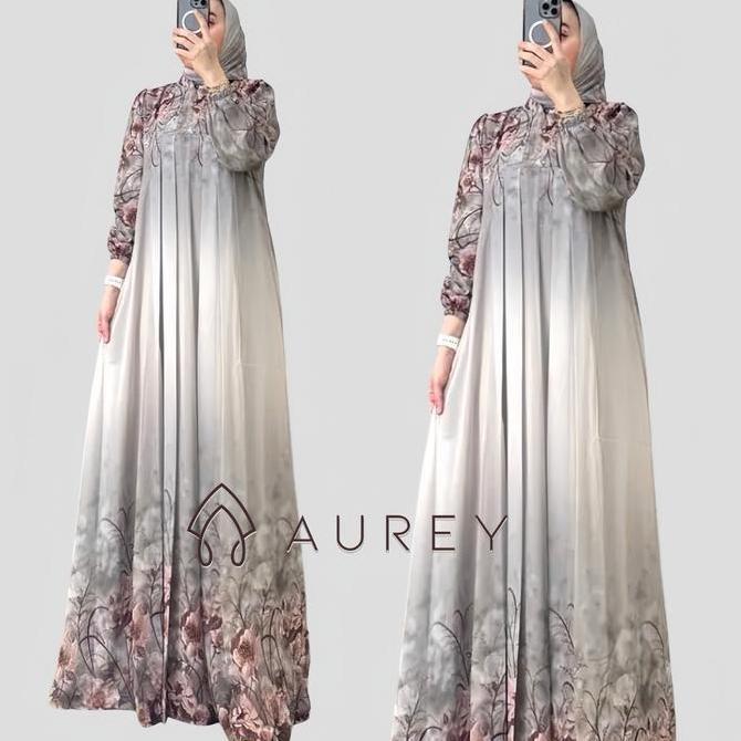 DISKON AUREY - SET HIJAB IVANA / GAMIS WANITA MOTIF CERUTY HYGET FULL FURING / FREE HIJAB GAMIS WANI