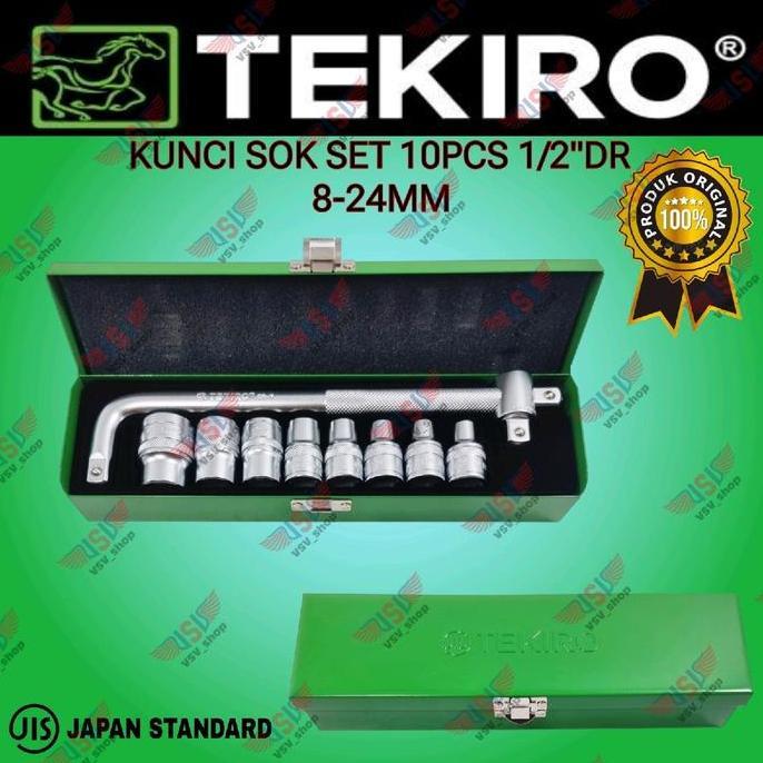 Promo Tekiro hand socket set BOX BESI 10 pcs 1/2" 8-24mm kunci sok set box BESI Diskon