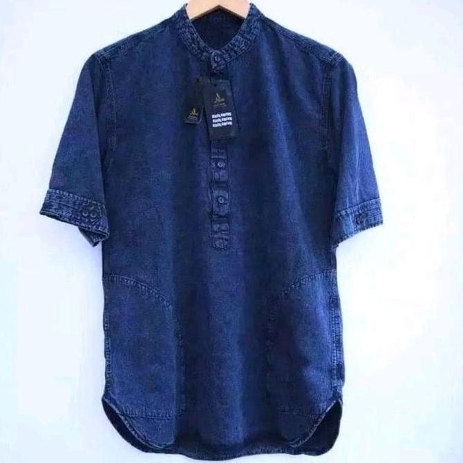 BEST SELLER AVELORA - BAJU KOKO KURTA JEANS PRIA DEWASA  MUSLIM LENGAN PENDEK - KOKO JEANS DENIM PRE