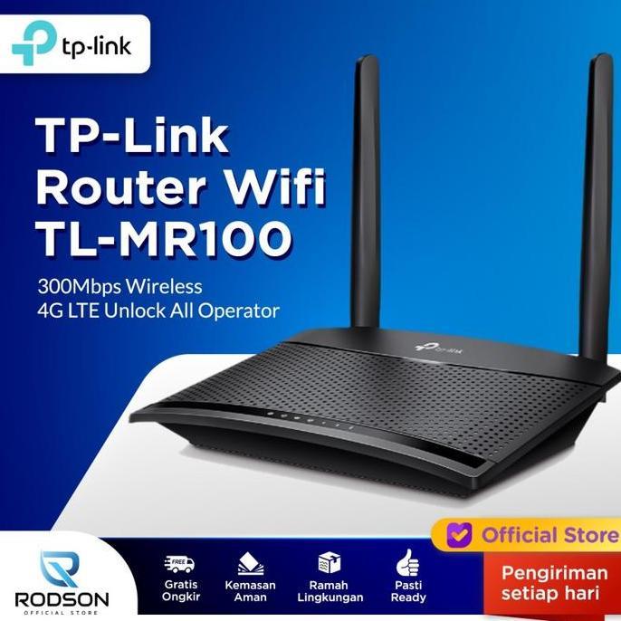 Necting- Tp-Link Router Wifi Tl-Mr100 4G Lte 300Mbps Unlock Semua Operator Dengan 2 Antena Eksternal