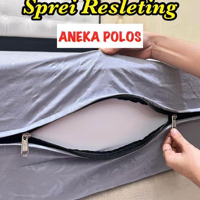 Sleeprm- Sprei Resleting Aneka Polos Sarung Kasur Ukuran Lengkap Tanpa Sarban & Sargul Sprei Resleti
