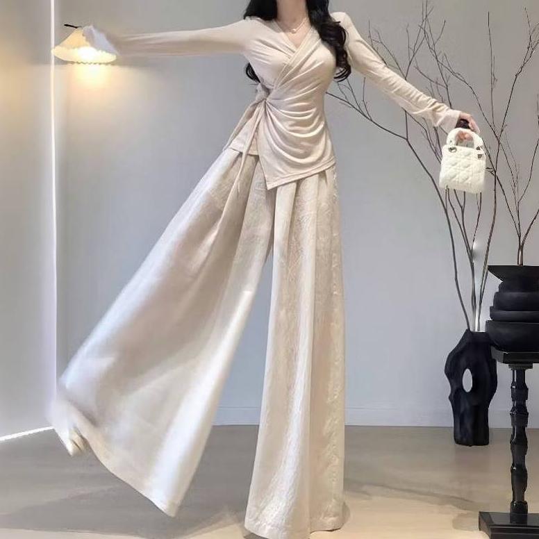 Setelan Basic Kasual Wanita Atasan + Celana Lebar setelan kulot- 41