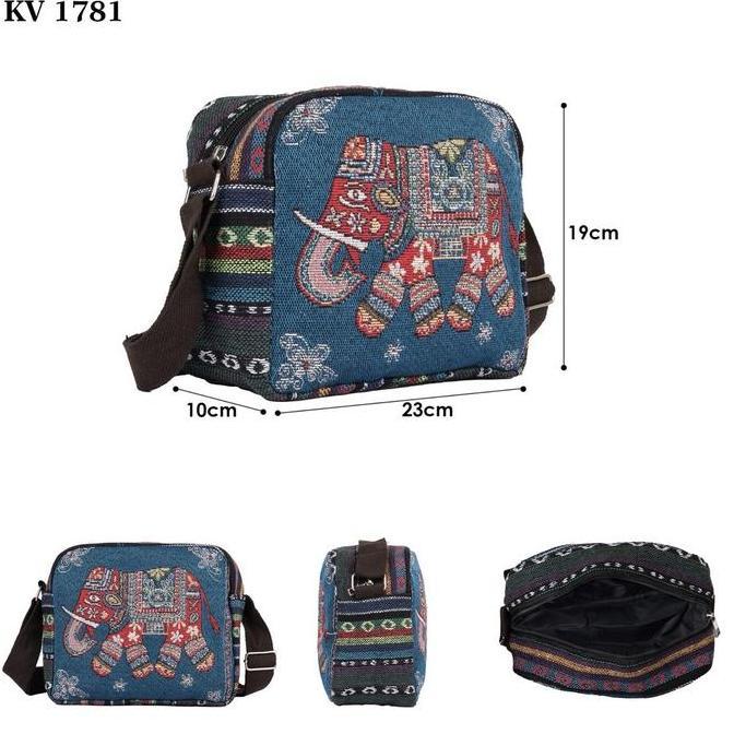 DISKON TAS SELEMPANG KANVAS TENUN MOTIF 2 SISI TAS THAILAND GAMBAR GAJAH QUALITAS PREMIUM BAHAN TEBA