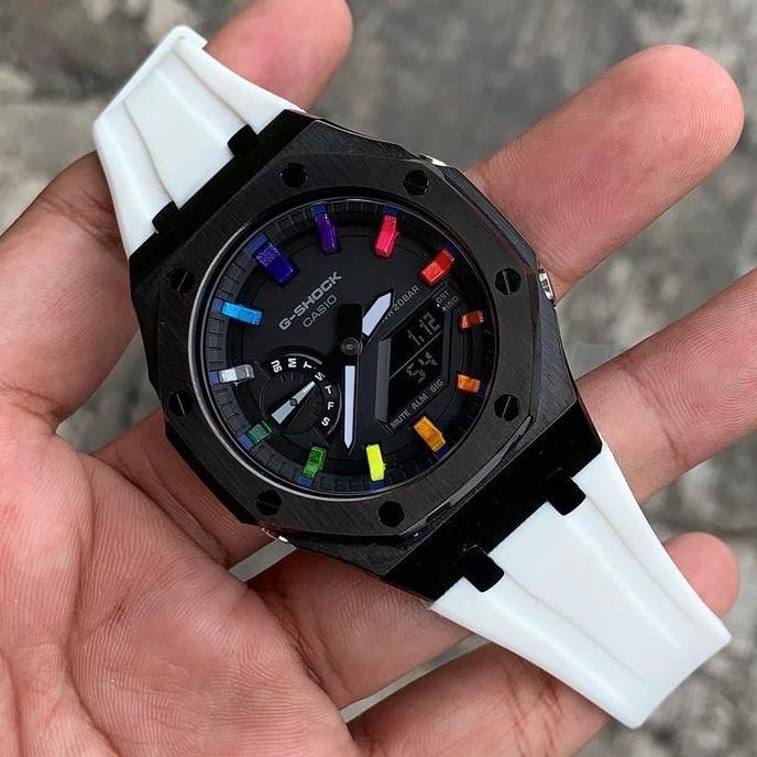 Casio G-shock GA 2100 Rainbow Orinal & Garansi Black Rubber White