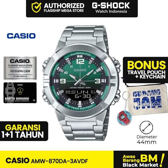 Jam Tangan Casio Pria AMW-870DA-3AVDF AMW-870DA-3A AMW-870DA AMW870DA AMW 870DA Stainless Watches