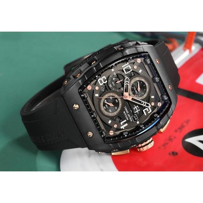 Evans Jayden Jam Tangan Pria 9554-2 Rubber Kaca Sapphire Chronograph Water Resistant 5ATM