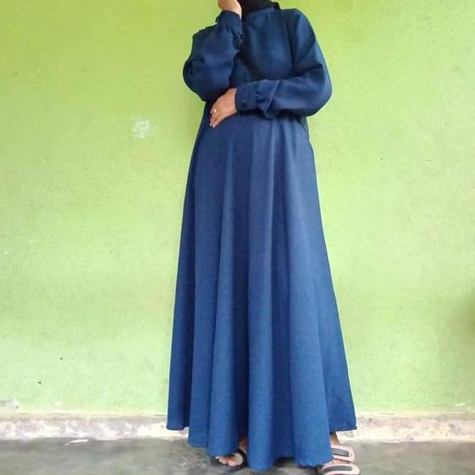 Murah [Gamis Hermosa] Gamis Polos Navy Biru Dongker Premium Bahan Wollycrepe Original Hermosa-Gamis 