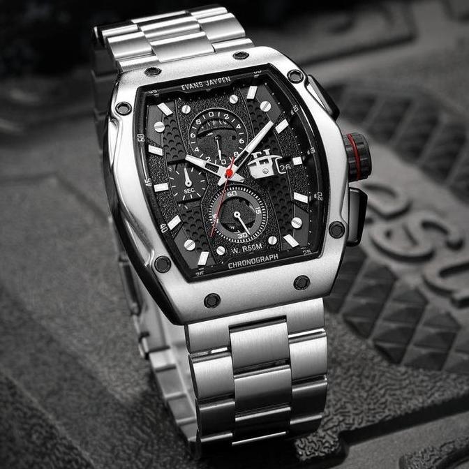 Evans Jayden Jam Tangan Pria 9556 Rantai Stainless Steel Kaca Sapphire Chronograph Water Resistant 5