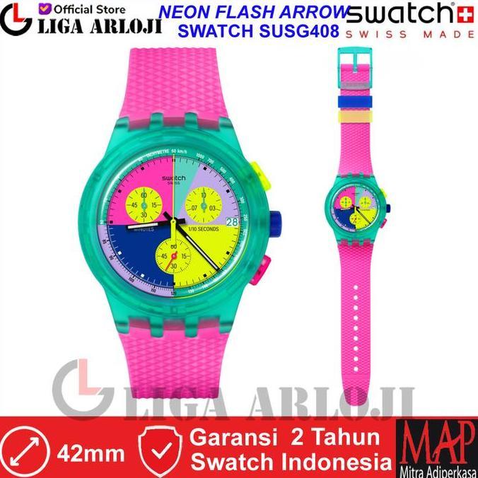 SWATCH SUSG4 NEON FLASH ARROW Jam Tangan Unisex Chrono Swiss