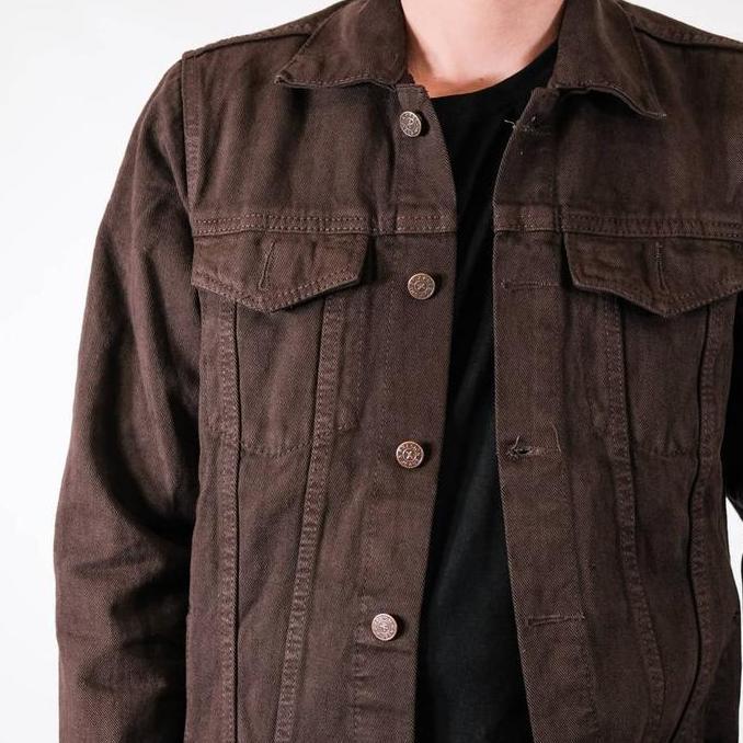JAKET JEANS DENIM VINTAGE PRIA - DARK BROWN / JAKET JEANS - COKLAT TUA