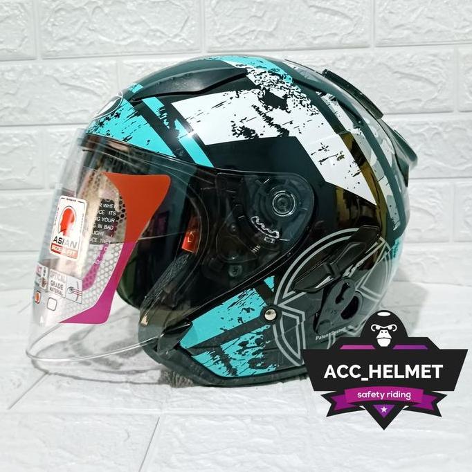 '' HELM HALF FACE KYT GALAXY SLIDE FLAT R SERI #5 BLACK BLUE WHITE AQUA *