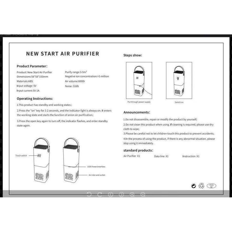 Air Purifier Portable Mini Dengan Ion Negatif Untuk Ruangan Tidur