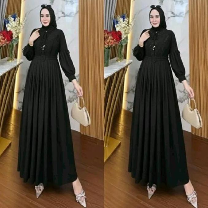 GAMIS KHALISA WANITA MUSLIM DRESS CERUTY BAJU KONDANGAN LEBARAN Mocca Black Mahogany Mewah