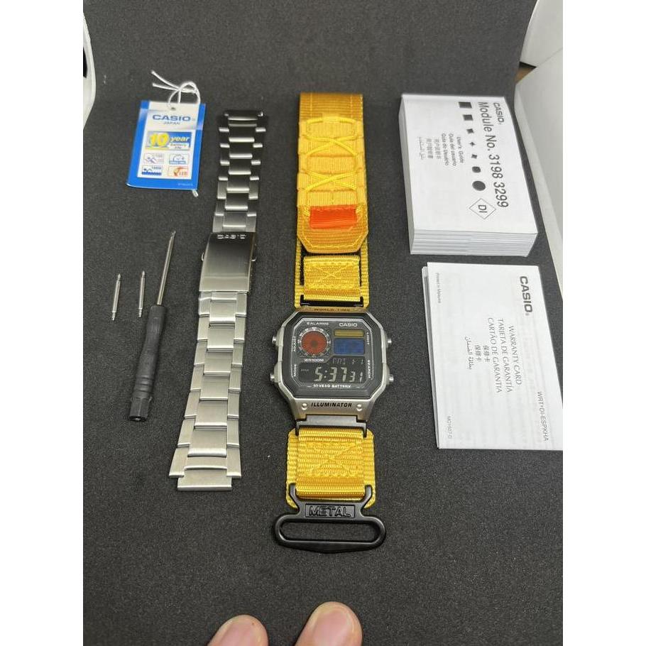 Modified jam tangan pria Casio AE-1200, colorful polarised LCD, hydromod case and elastic nato strap