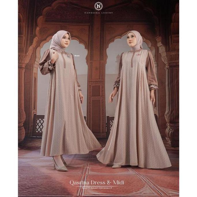 [BISA COD] QASRINA DRESS MIDI NADHEERA LUXURY TERBARU BABYDOLL BRUKAT SP KHADIJAWEAR QARINA