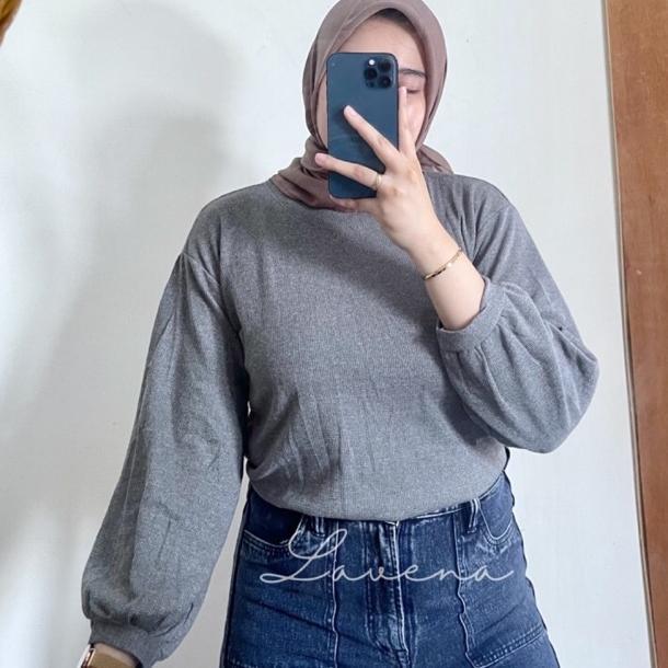 LAVENA Clara Knit Blouse / waffle knit / atasan lengan panjang balon / kaos lengan panjang wanita / 