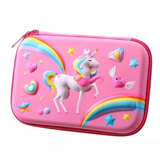 IVSHOP - Tempat Pensil 3D Timbul Besar Unicorn Muat Banyak Kotak Pensil Hard Case Anti Air Bahan Eva