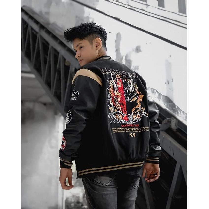 Varsity Baseball Jacket Slvhx Shogun Ronin Black