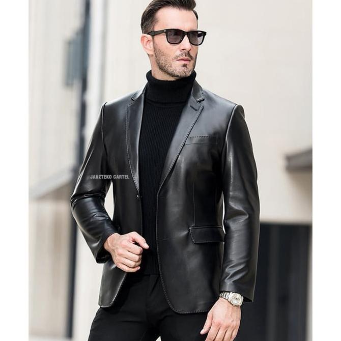 JNK x GORAN - Blazer Pria Jaket Leather Casual Formal Kulit Semi Sintetis Viena Jas Pria Winter Autu
