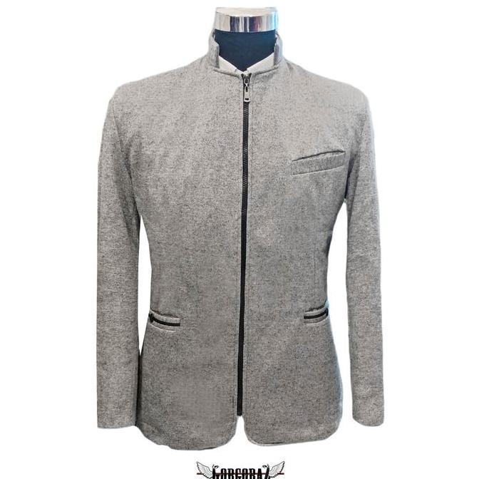 jasko pria blazer jas abu tebal sleting besi slimfit ukuran s m l xl xxl gorgoraz ori Casual Fleece 