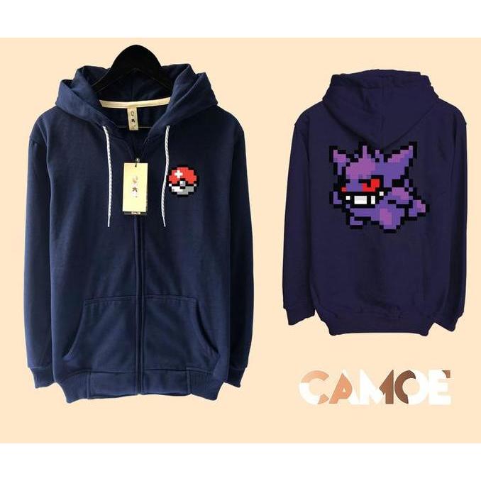 Jaket Hoodie Zipper Pokemon Gengar Pixel Art
