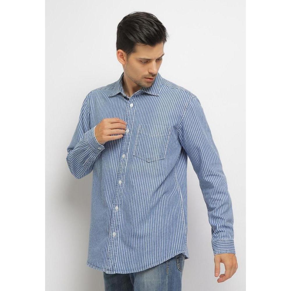 Kemeja pria lengan panjang bergaris denim Lois Jeans KLL360D
