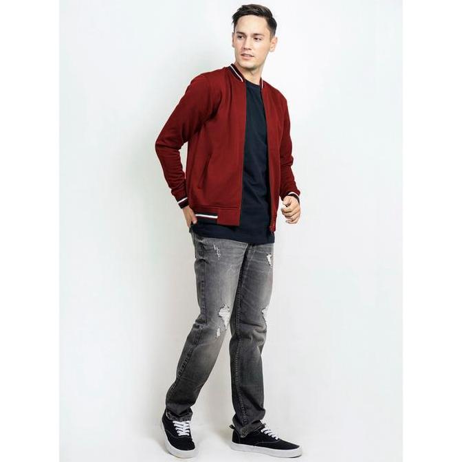 d&f CVC Jaket Bomber Pria - Maroon