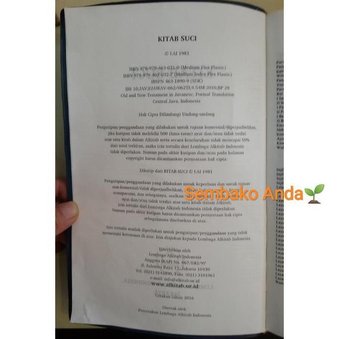 Kitab Suci. Alkitab Kristen Bahasa Jawa. Bahasa Daerah.