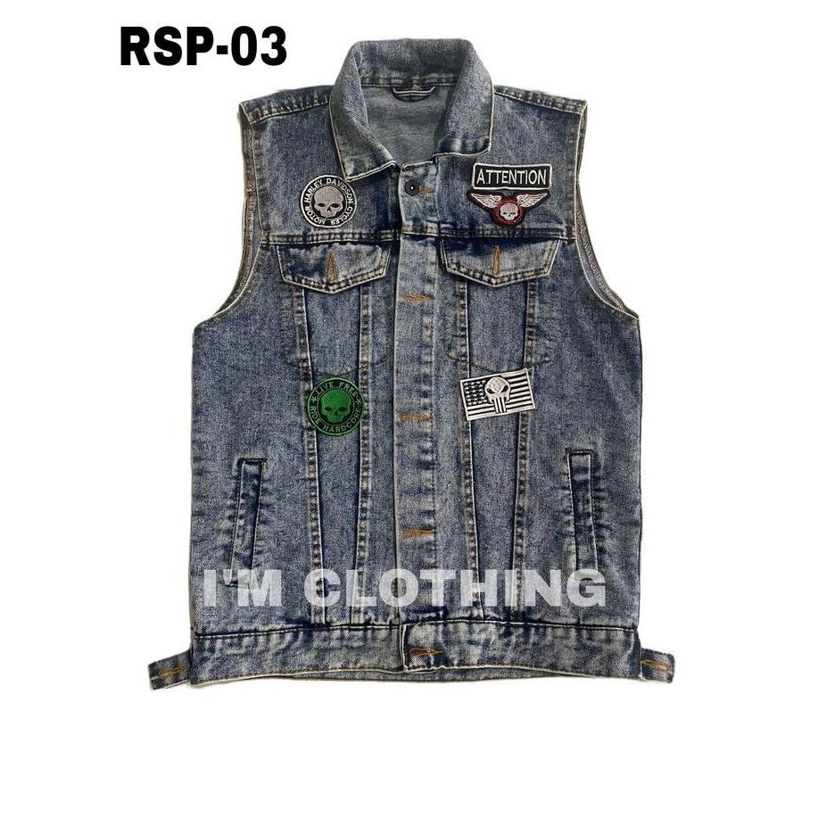 ROMPI JEANS PATCH BORDIR VEST DENIM BORDIR PRIA TERBARU