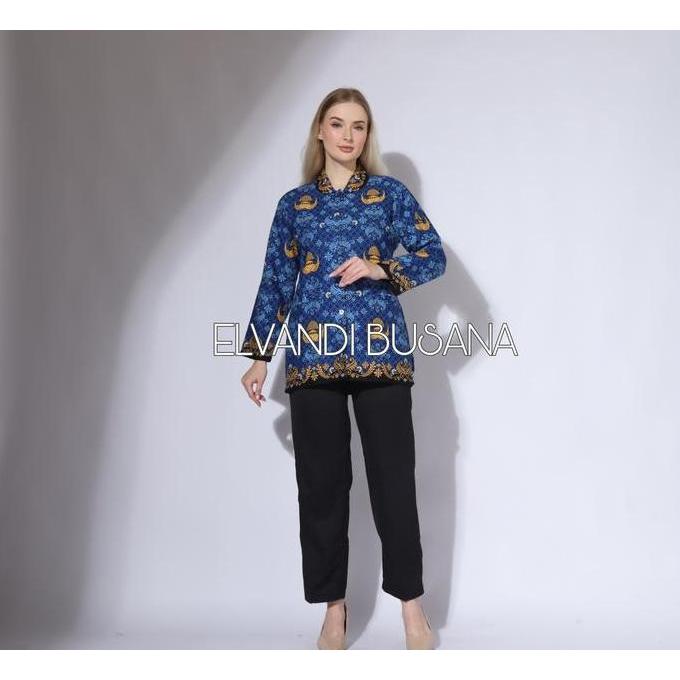 Kemeja Seragam Batik Guru Wanita Batik Premium Berfuring Kerah Hitam - Seragam Batik
