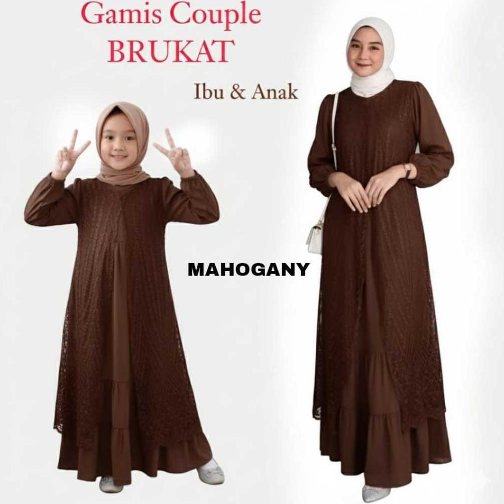 FUJI GAMIS COUPLE IBU ANAK / DRESS COUPEL IBU ANAK / GAUN ANAK BROKAT / GAMIS COUPEL TERACOTA BURGUN