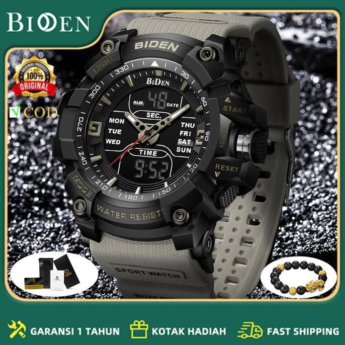 Biden Jam Tangan Pria Militer Tali Silikon Digital&Analog Display Jam Tangan Cowok