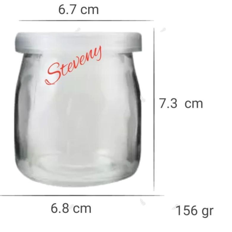 / 10 PCS   200ml Botol Puding Kaca Tutup Plastik  / Botol Kaca + tutup silicone plastik putih 200ml 
