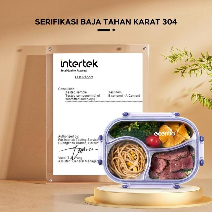 ecentio Kotak Makan Bento Anti Bocor Stainless 3 Sekat Bisa Panas Dingin untuk Bekal Sekolah & Kanto