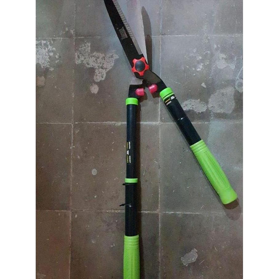 HIJAU Gunting Pagar Rumput Gagang Besi Besar Kecil Teleskopic