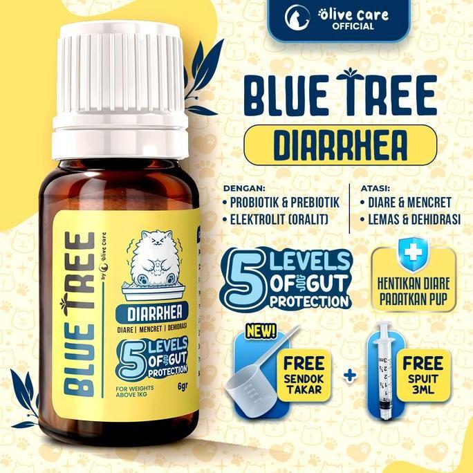 Olive Care Vitamin Obat Kucing BLUE TREE Diarrhea (Diare) dengan 5 Lapis Perlindungan Usus kandungan