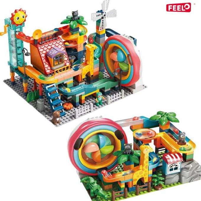 feelo Electric Ball Run Building Blocks mainan balik susun anak feelo slide
