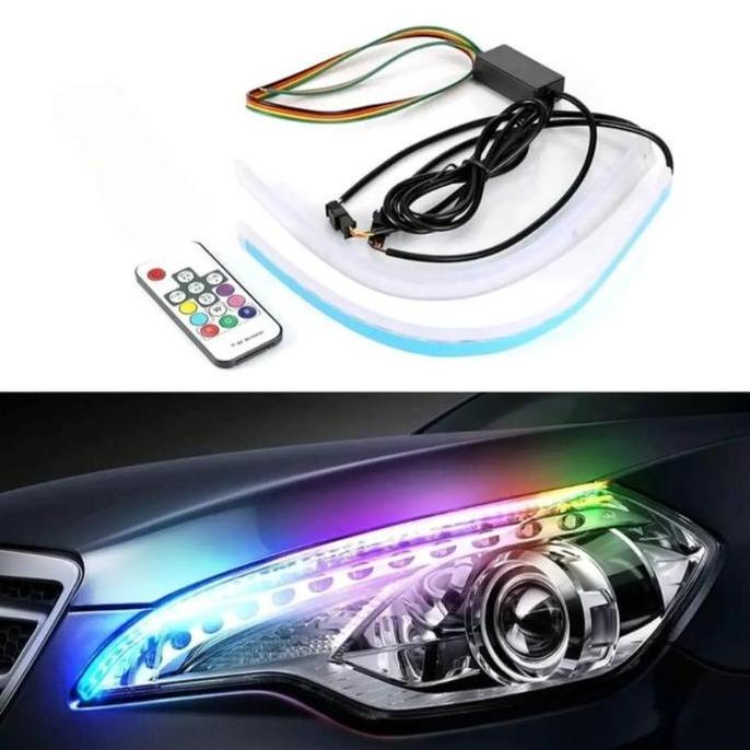 Lampu LED Alis Slim Flexible 30CM 45CM 60CM Remote RGB Sein Jalan Running Motor Mobil 30 45 60 CM Ca